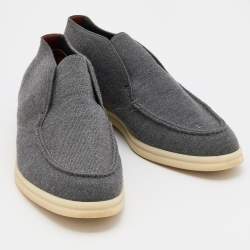 Pre Owned Loro Piana Grey Knit Fabric Open Walk Ankle Boots Size 39.5