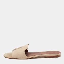 Loro Piana Beige Suede Summer Charms Flat Slides Size 39.5