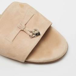Loro Piana Beige Suede Summer Charms Flat Slides Size 39.5