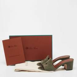 Pre Owned Loro Piana Green Suede Summer Charms Walk Slides Size 35.5