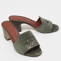 Pre Owned Loro Piana Green Suede Summer Charms Walk Slides Size 35.5