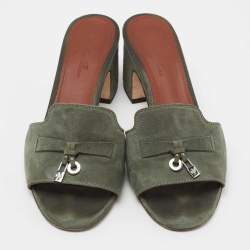 Pre Owned Loro Piana Green Suede Summer Charms Walk Slides Size 35.5