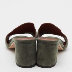 Pre Owned Loro Piana Green Suede Summer Charms Walk Slides Size 35.5