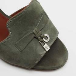 Pre Owned Loro Piana Green Suede Summer Charms Walk Slides Size 35.5