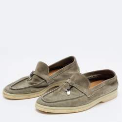 Pre Owned Loro Piana Green Suede Summer Charms Walk Loafers Size 36