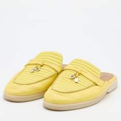 Pre Owned Loro Piana Yellow Leather Summer Charms Walk Babouche Loafers Size 37.5