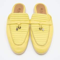 Pre Owned Loro Piana Yellow Leather Summer Charms Walk Babouche Loafers Size 37.5