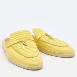 Pre Owned Loro Piana Yellow Leather Summer Charms Walk Babouche Loafers Size 37.5