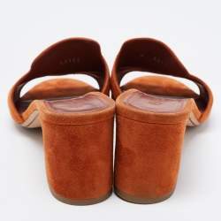 Pre Owned Loro Piana Orange Suede Summer Charms Slide Sandals Size 38