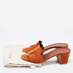 Pre Owned Loro Piana Orange Suede Summer Charms Slide Sandals Size 38