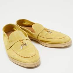 Pre Owned Loro Piana Yellow Suede Summer Charms Walk Loafers Size 38