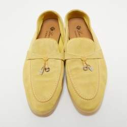 Pre Owned Loro Piana Yellow Suede Summer Charms Walk Loafers Size 38