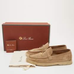 Pre Owned Loro Piana Beige Nubuck Leather Summer Charms Walk Slip On Loafers Size 36.5