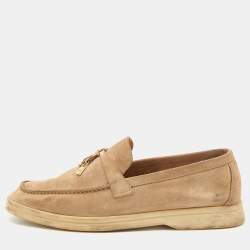 Pre Owned Loro Piana Beige Nubuck Leather Summer Charms Walk Slip On Loafers Size 36.5