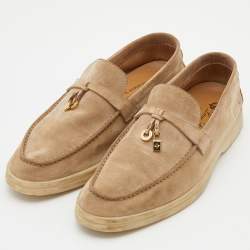 Pre Owned Loro Piana Beige Nubuck Leather Summer Charms Walk Slip On Loafers Size 36.5