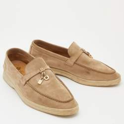 Pre Owned Loro Piana Beige Nubuck Leather Summer Charms Walk Slip On Loafers Size 36.5