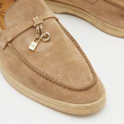 Pre Owned Loro Piana Beige Nubuck Leather Summer Charms Walk Slip On Loafers Size 36.5