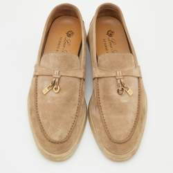 Pre Owned Loro Piana Beige Nubuck Leather Summer Charms Walk Slip On Loafers Size 36.5