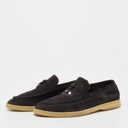 Pre Owned Loro Piana  Grey Suede Summer Charms Walk  Loafers Size 38.5