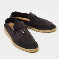 Pre Owned Loro Piana  Grey Suede Summer Charms Walk  Loafers Size 38.5