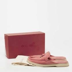 Pre Owned Loro Piana Pink Suede Summer Charms Walk Mule Flats Size 40.5