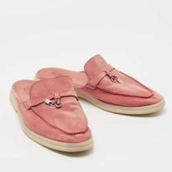 Pre Owned Loro Piana Pink Suede Summer Charms Walk Mule Flats Size 40.5