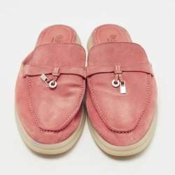 Pre Owned Loro Piana Pink Suede Summer Charms Walk Mule Flats Size 40.5