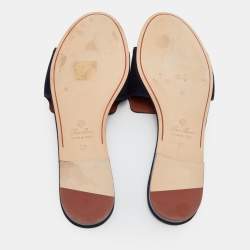 Pre Owned Loro Piana Navy Blue Suede Summer Charms Flat Slides Size 37