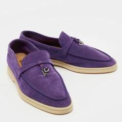 Pre Owned Loro Piana Purple Suede Summer Charms Walk Loafers Size 38