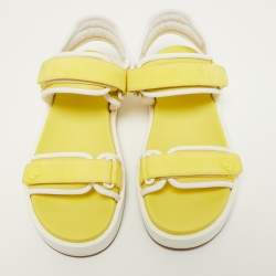 Pre Owned Loro Piana Yellow Leather Waikiki Flat Sandals Size 37