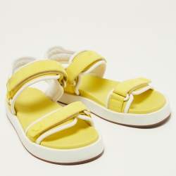 Pre Owned Loro Piana Yellow Leather Waikiki Flat Sandals Size 37