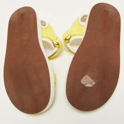 Pre Owned Loro Piana Yellow Leather Waikiki Flat Sandals Size 37