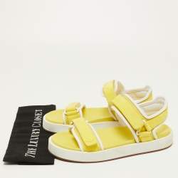 Pre Owned Loro Piana Yellow Leather Waikiki Flat Sandals Size 37