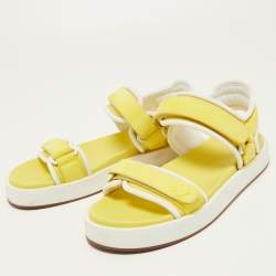 Pre Owned Loro Piana Yellow Leather Waikiki Flat Sandals Size 37
