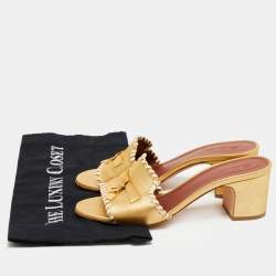 Pre Owned Loro Piana Gold Leather Summer Charms Slide Sandals Size 37.5