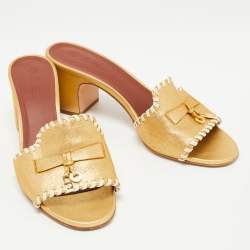 Pre Owned Loro Piana Gold Leather Summer Charms Slide Sandals Size 37.5