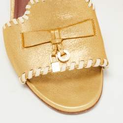 Pre Owned Loro Piana Gold Leather Summer Charms Slide Sandals Size 37.5