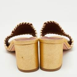 Pre Owned Loro Piana Gold Leather Summer Charms Slide Sandals Size 37.5