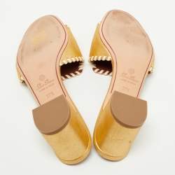 Pre Owned Loro Piana Gold Leather Summer Charms Slide Sandals Size 37.5