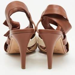 Pre Owned Loro Piana Multicolor Ostrich Leather and Leather Ankle Wrap Sandals Size 38