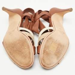 Pre Owned Loro Piana Multicolor Ostrich Leather and Leather Ankle Wrap Sandals Size 38