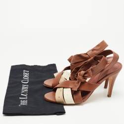 Pre Owned Loro Piana Multicolor Ostrich Leather and Leather Ankle Wrap Sandals Size 38