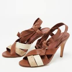 Pre Owned Loro Piana Multicolor Ostrich Leather and Leather Ankle Wrap Sandals Size 38