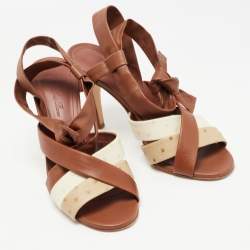 Pre Owned Loro Piana Multicolor Ostrich Leather and Leather Ankle Wrap Sandals Size 38