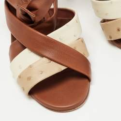 Pre Owned Loro Piana Multicolor Ostrich Leather and Leather Ankle Wrap Sandals Size 38