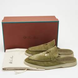Pre Owned Loro Piana Green Suede Babouche Charms Walk Mules Size 38