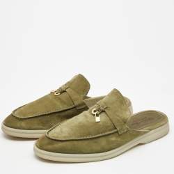 Pre Owned Loro Piana Green Suede Babouche Charms Walk Mules Size 38