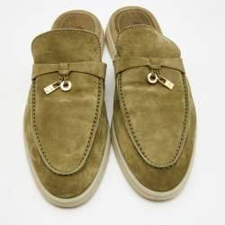Pre Owned Loro Piana Green Suede Babouche Charms Walk Mules Size 38