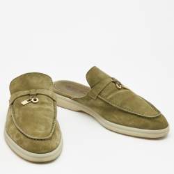 Pre Owned Loro Piana Green Suede Babouche Charms Walk Mules Size 38