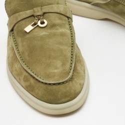 Pre Owned Loro Piana Green Suede Babouche Charms Walk Mules Size 38